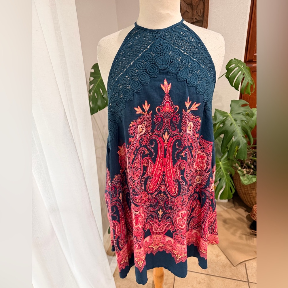 Free People Boho Halter Tunic Dress | Crochet Lace | S